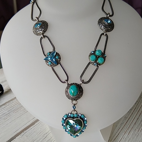 Aqua Swarovski Crystal/Turq SP ❤️ NECKLACE - Picture 2 of 8